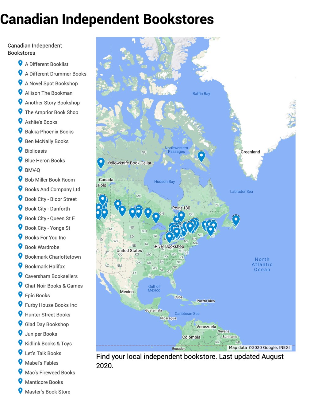 Maps of Canadian Independent Bookstores. Más de 250 librerías independientes  a tener en&nbsp;cuenta.